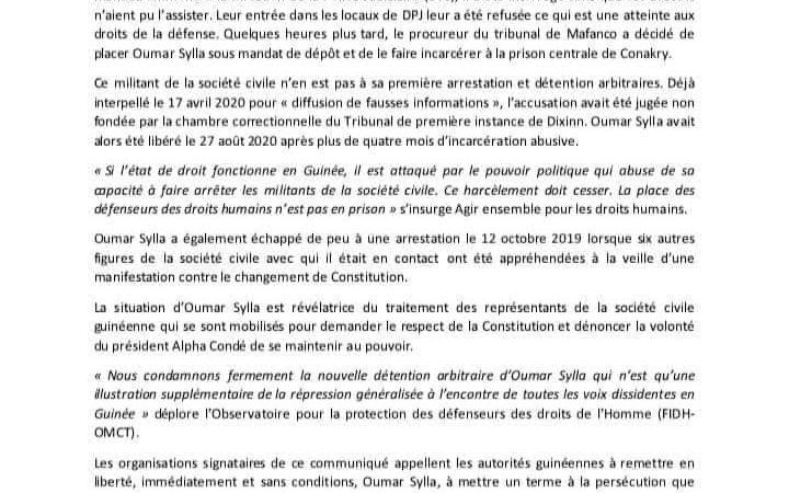 Justice : des ONG internationales demandent la libération de Fonikè Mengué