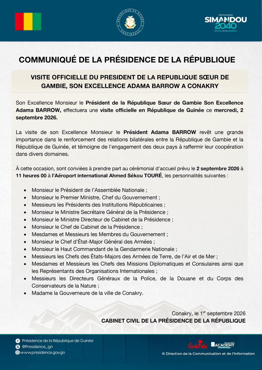 🔴 Diplomatie : pourquoi Adama Barrow arrive à Conakry ? Les détails de sa visite officielle
